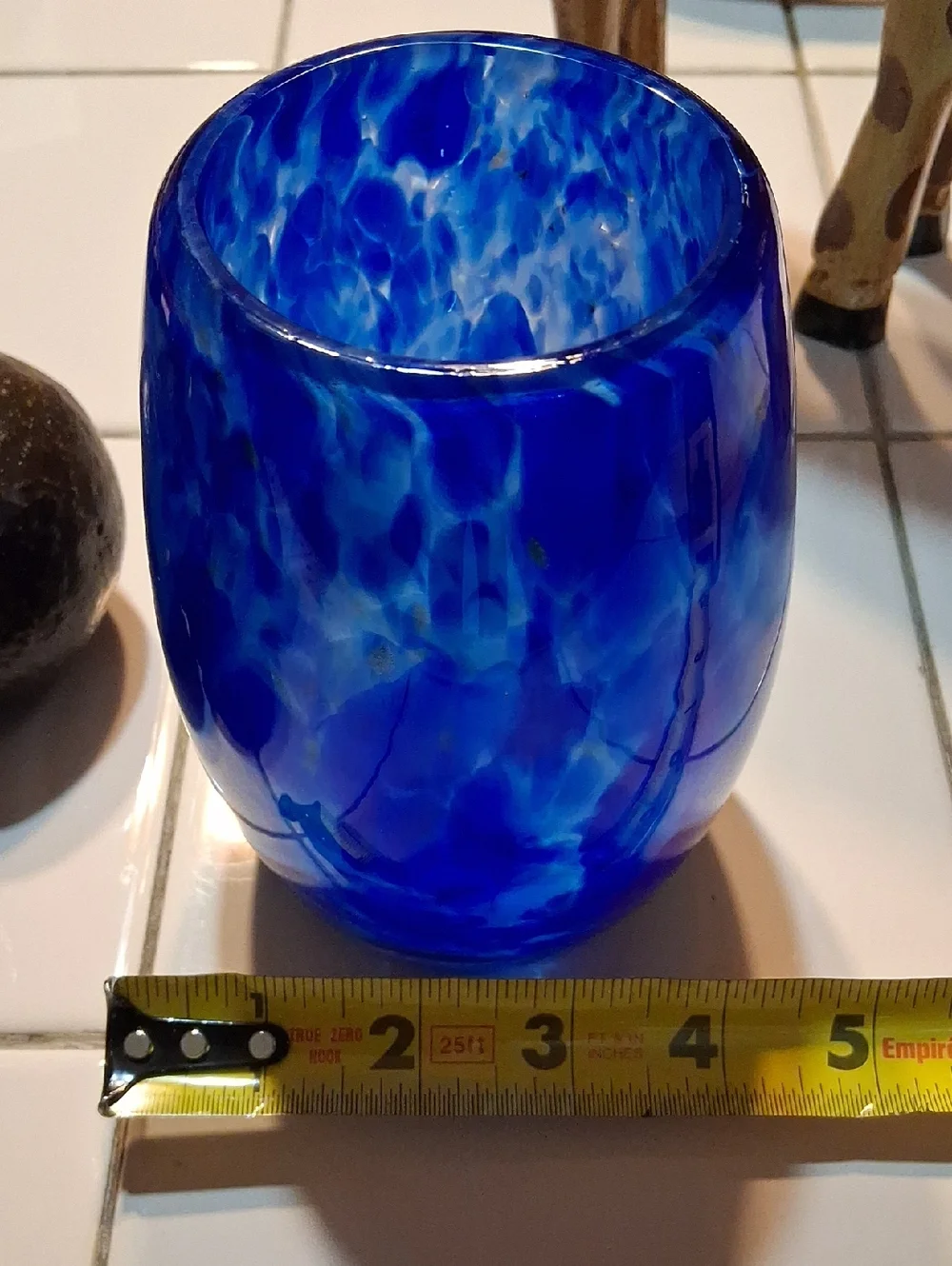 Votive Candle Holder. Art Glass In Lapis Blue  
